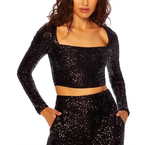 NEW SUSANA MONACO sequin square top in black - Picture 1 of 2